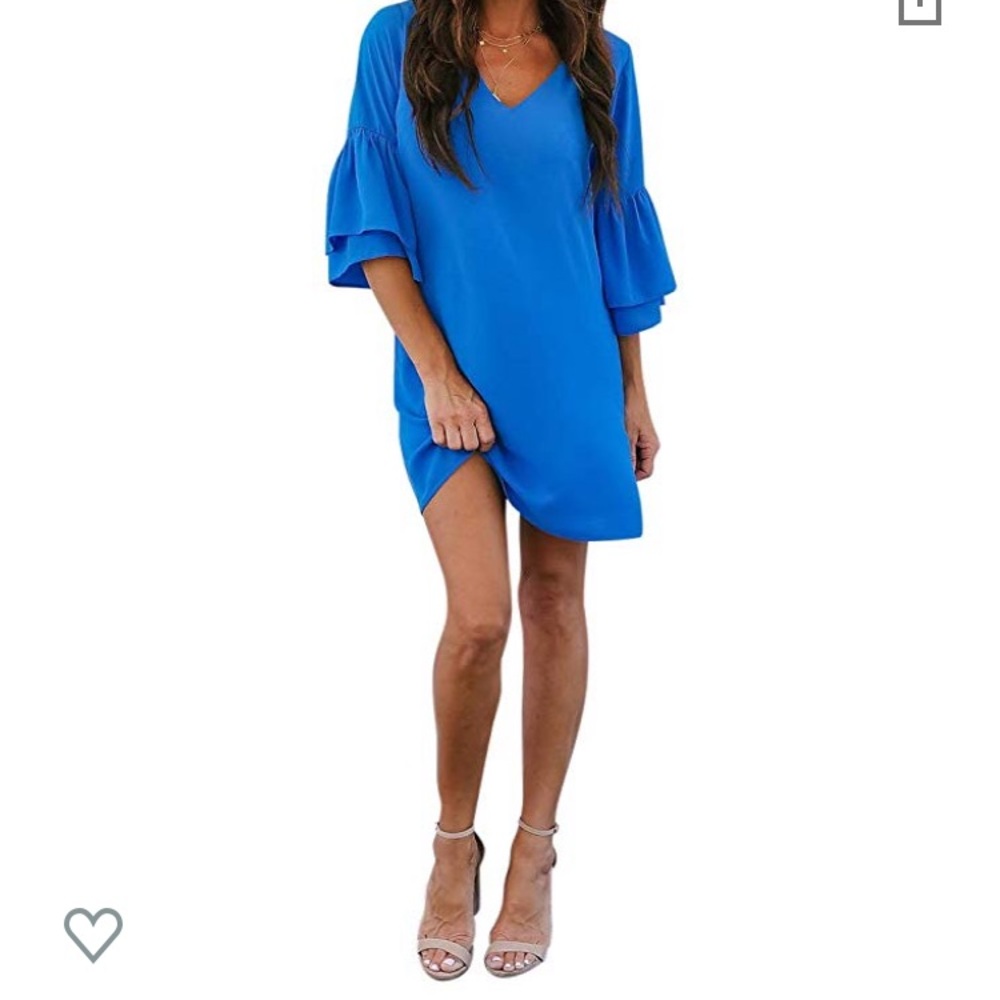 Women's V-Neck, Bell Sleeve, Shift mini Dress